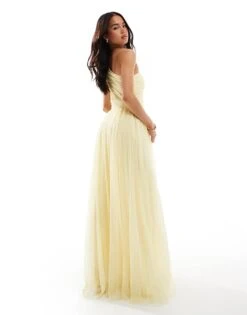 Lace & Beads Bridesmaid One Shoulder Maxi Dress In Butter Yellow For Women Buttercup -Doll Wear Style 208039649 4