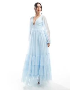 Lace & Beads Bridesmaid Madison Long Sleeve Maxi Dress In Powder Blue For Women -Doll Wear Style 208039695 1 powderblue 1
