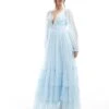 Lace & Beads Bridesmaid Madison Long Sleeve Maxi Dress In Powder Blue For Women