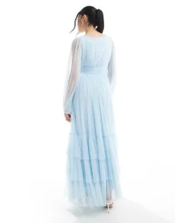 Lace & Beads Bridesmaid Madison Long Sleeve Maxi Dress In Powder Blue For Women -Doll Wear Style 208039695 4