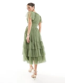 Lace & Beads Bridesmaid Madison Midi Dress In Soft Olive For Women -Doll Wear Style 208039712 4