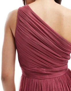 Lace & Beads Bridesmaid One Shoulder Tulle Maxi Dress In Orchid For Women -Doll Wear Style 208039735 3