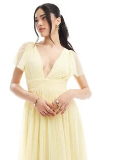 Lace & Beads Bridesmaid Madison Maxi Dress In Butter Yellow For Women Buttercup -Doll Wear Style 208039759 4