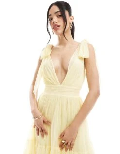 Lace & Beads Bridesmaid Madison Bow Shoulder Midaxi Dress In Butter Yellow For Women Buttercup -Doll Wear Style 208039767 4