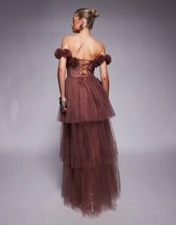 Lace & Beads Rosette Corset Maxi Dress In Rose Brown For Women -Doll Wear Style 208062843 4