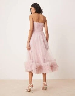 Lace & Beads Corset Tulle Ruffle Hem Midaxi Dress In Powder Pink For Women -Doll Wear Style 208062858 4
