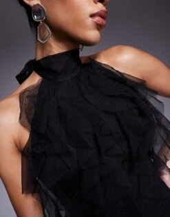 Lace & Beads Backless Ruffle Tulle Maxi Dress In Black For Women -Doll Wear Style 208062874 4