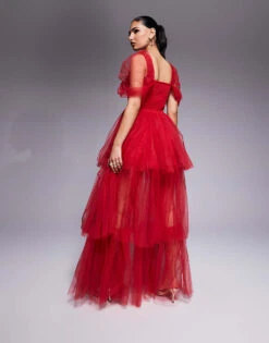 Lace & Beads Off Shoulder High Low Tulle Maxi Dress In Red For Women -Doll Wear Style 208062882 3