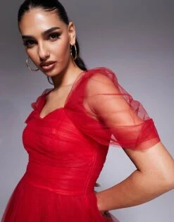 Lace & Beads Off Shoulder High Low Tulle Maxi Dress In Red For Women -Doll Wear Style 208062882 4