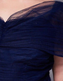 Lace & Beads Plus Bow Off Shoulder Tulle Maxi Dress In Navy For Women -Doll Wear Style 208063549 3