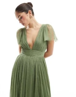 Lace & Beads Bridesmaid Madison Maxi Dress In Soft Olive For Women -Doll Wear Style 208090587 4