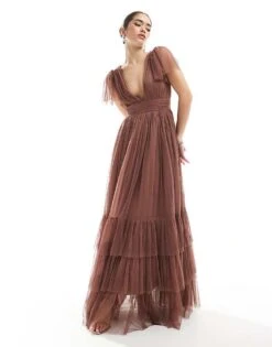 Lace & Beads Bridesmaid Madison Maxi Dress In Warm Brown For Women -Doll Wear Style 208175106 1 warmbrown 1